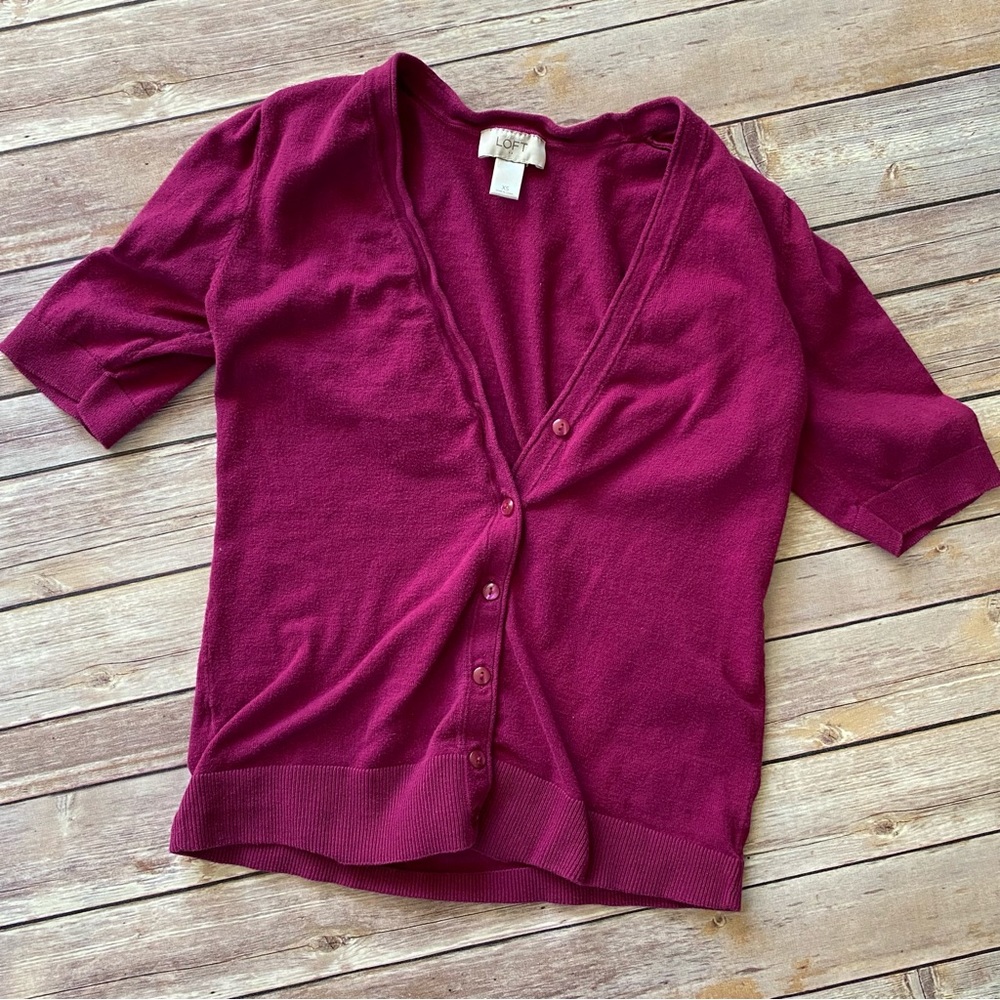 XS LOFT Magenta Buttoned Cardigan